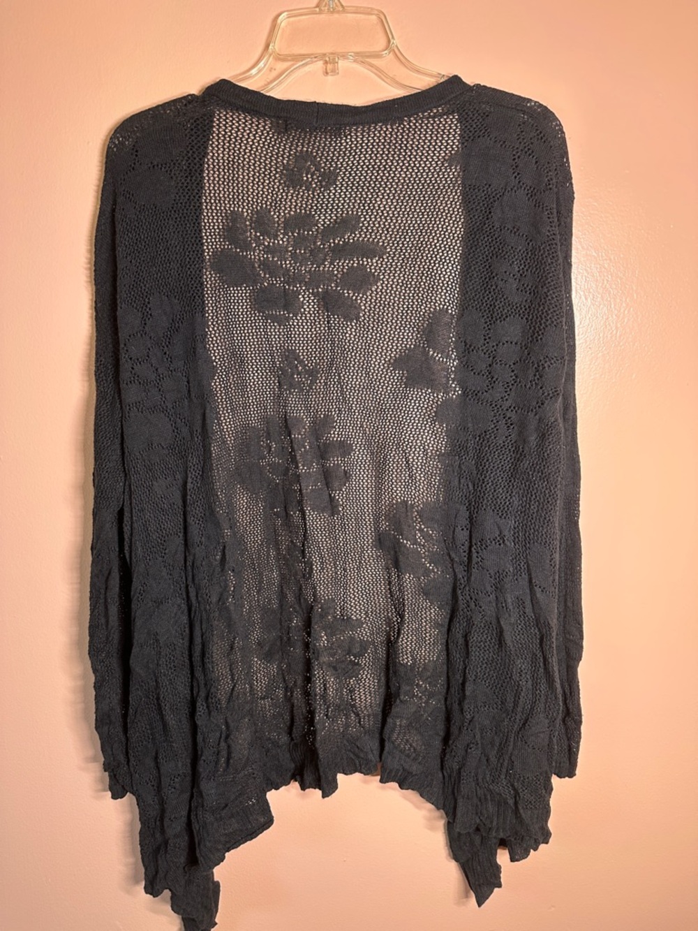 Cotton Blend Black Sheer Floral Lace Open Cardigan - Picture 2 of 6